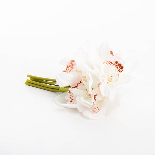 Cymbidium Orchid Bouquet Real Touch 6 Flowers White (25cmH)