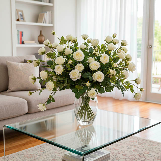 Tea Rose Spray 5 Heads White (65cm)