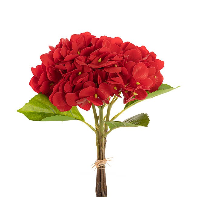 Hydrangea Bunch 3 Stem Real Touch Red (22cmDx35cmH)