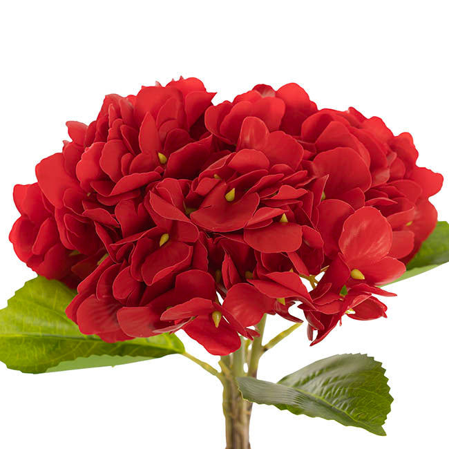 Hydrangea Bunch 3 Stem Real Touch Red (22cmDx35cmH)