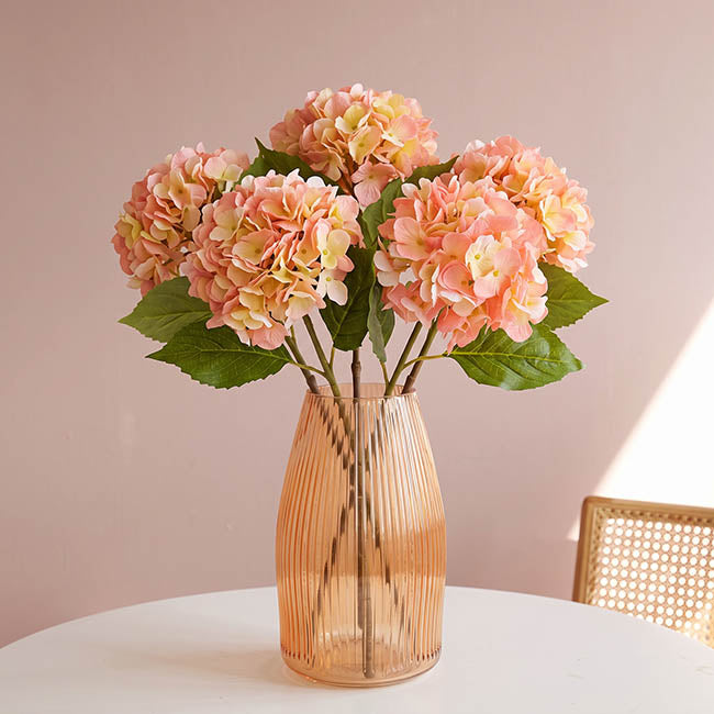 Mophead Hydrangea Stem Real Touch Yellow Pink (16cmDx53cmH)