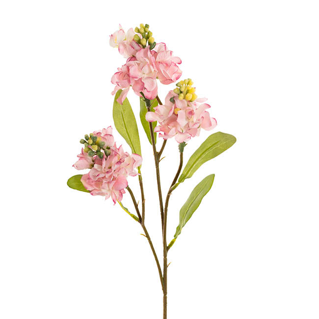 Faux Stock Flower Spray x 3 Head Soft Pink (65cmH)