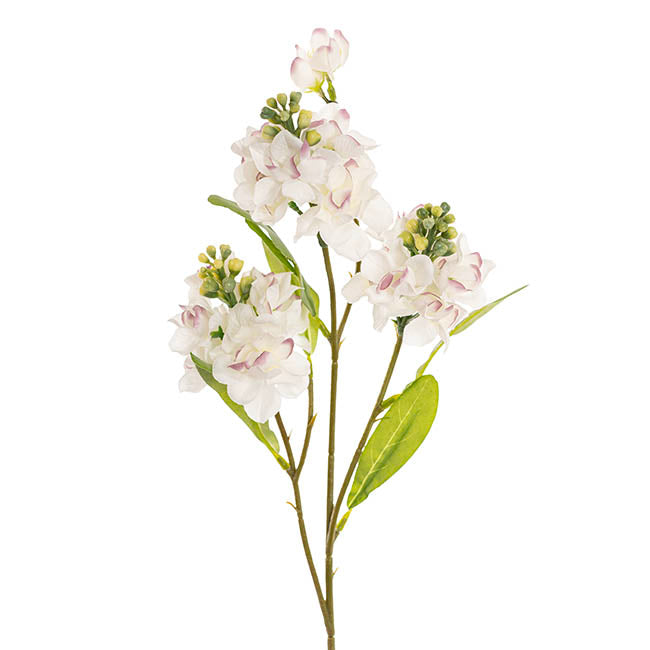 Faux Stock Flower Spray x 3 Head White (65cmH)