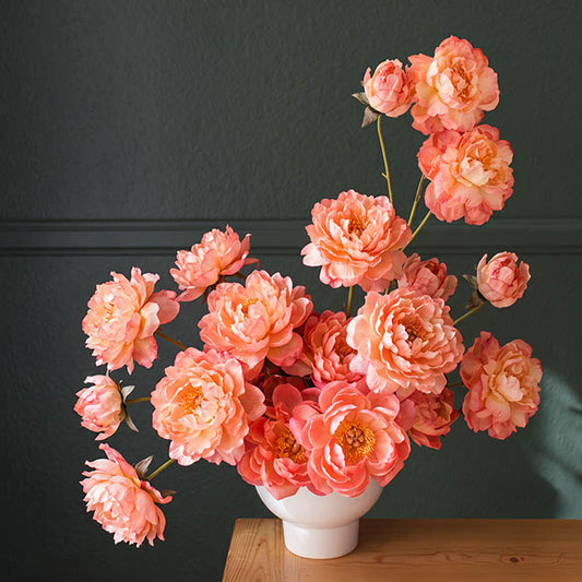 Peony x3 Head Spray Coral Peach (77cmH)