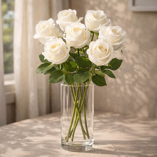 Siena Rose Real Touch Half Open Bud White (60cmH)