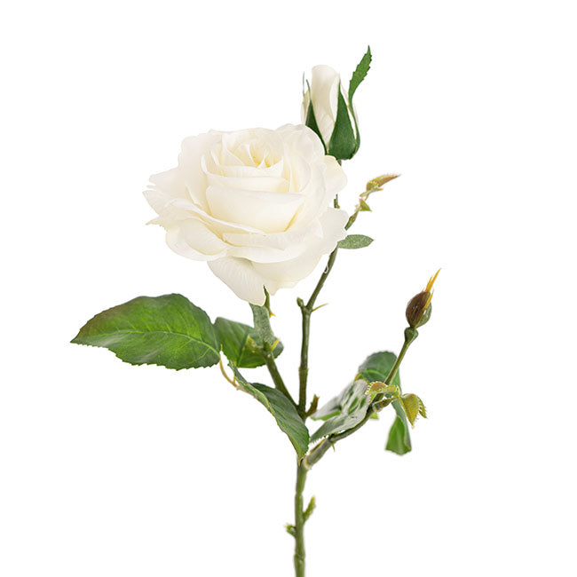 Real Touch Short Stem Rose x 3 Head White (36cmH)