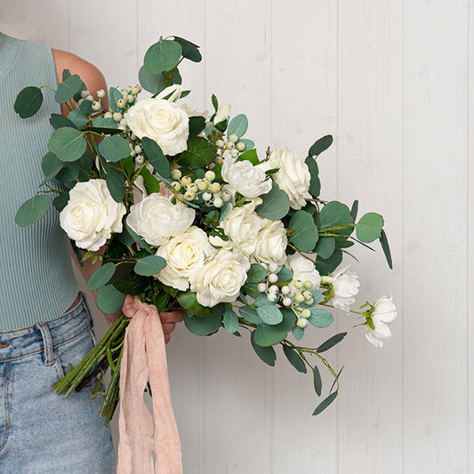 Real Touch Short Stem Rose x 3 Head White (36cmH)