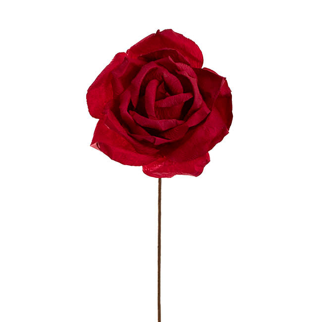Lina Large Crepe Paper Rose Stem Dark Red (24cmDx66cmH)