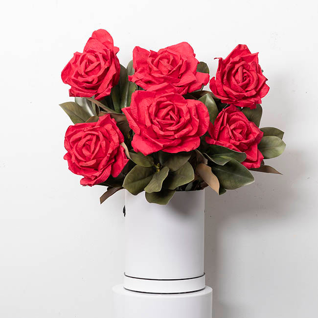 Lina Large Crepe Paper Rose Stem Dark Red (24cmDx66cmH)