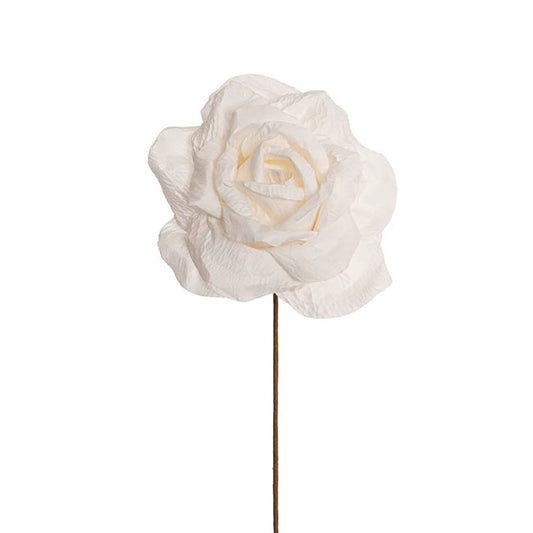 Lina Large Crepe Paper Rose Stem White (24cmDx66cmH)