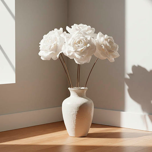 Lina Large Crepe Paper Rose Stem White (24cmDx66cmH)