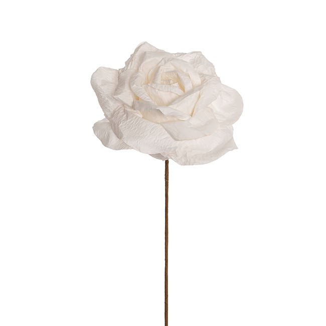 Lina Large Crepe Paper Rose Stem White (24cmDx66cmH)