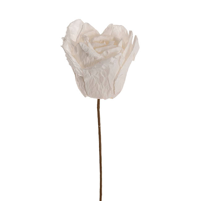 Lina Large Crepe Paper Rose Stem White (24cmDx66cmH)