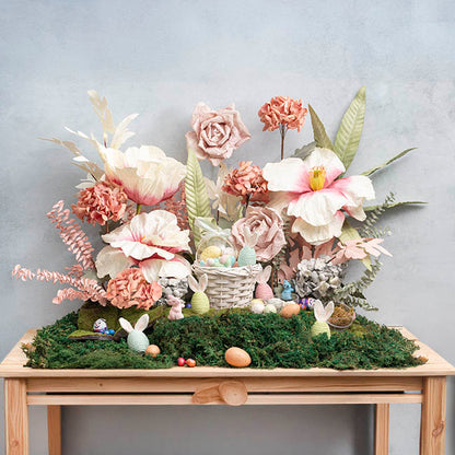 Large Heirloom Paper Rose Stem Cream Hot Pink (37cmDx80cmH)