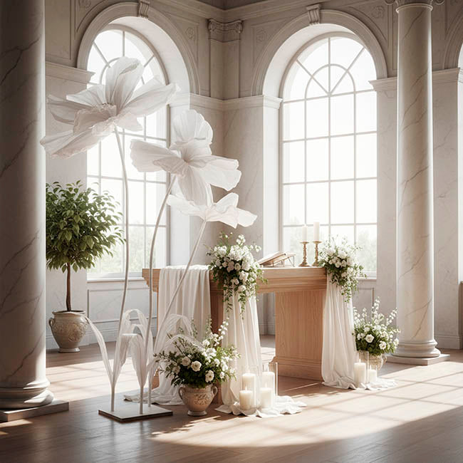 Giant Paper Flower Event Cosmos w Base Set 3 White (135cmH)