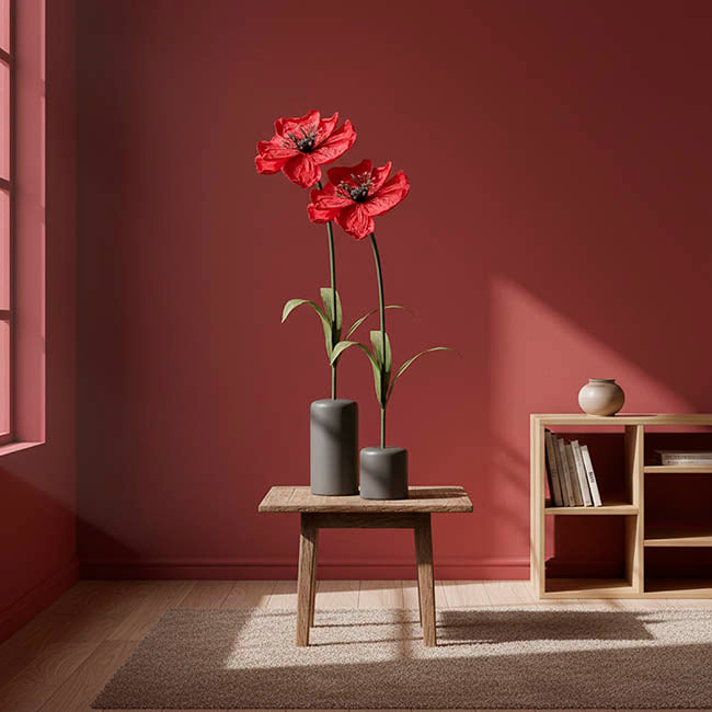 Large Paper Flower Poppy Stem Red (25cmDx115cmH)