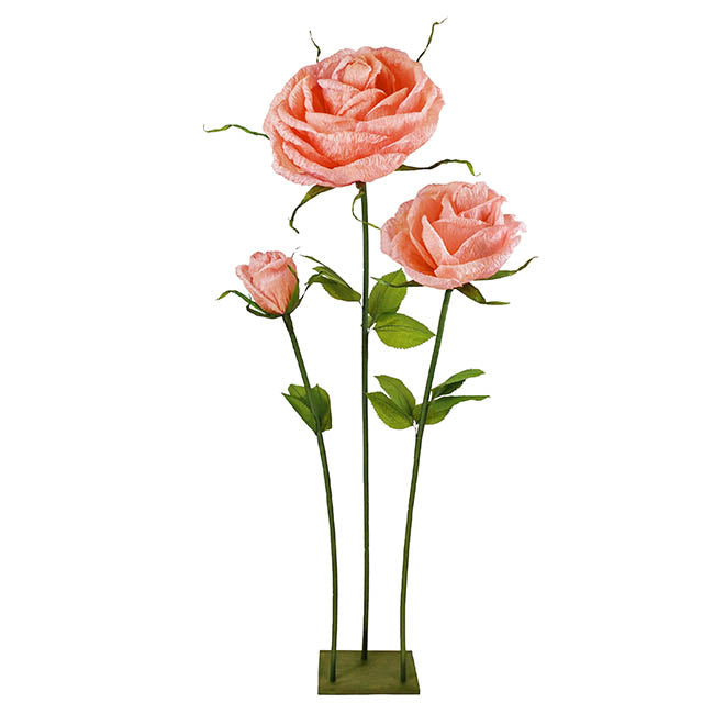 Giant Romantic Paper Flower Roses w Base Set 3 Pink (160cmH)