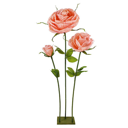 Giant Romantic Paper Flower Roses w Base Set 3 Pink (160cmH)