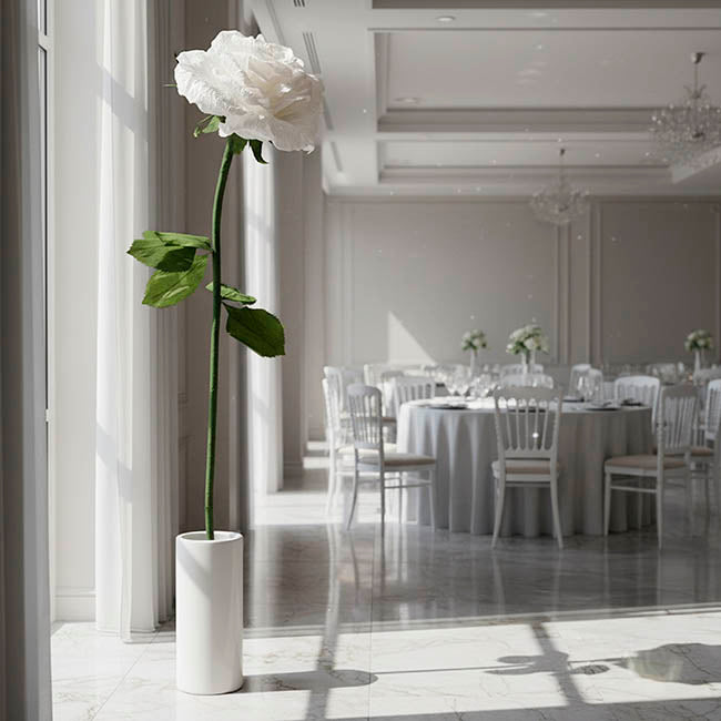Large Romantic Paper Flower Rose Stem White (30cmDx130cmH)