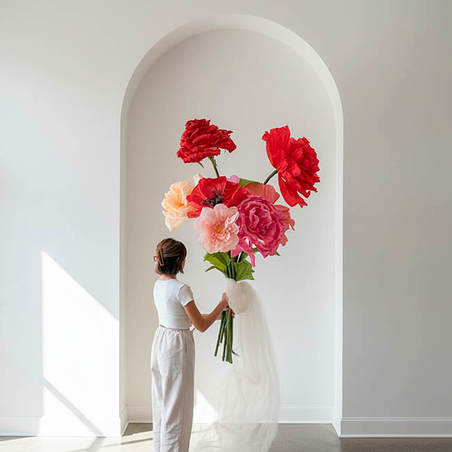 Giant Paper Flower Rose Stem Red (40cmDx155cmH)