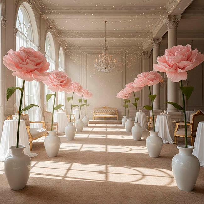 Large Paper Flower Rose Stem Soft Pink (30cmDx125cmH)