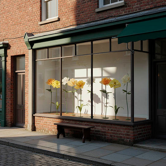 Large Paper Flower Zinnia Stem Yellow (35cmDx110cmH)