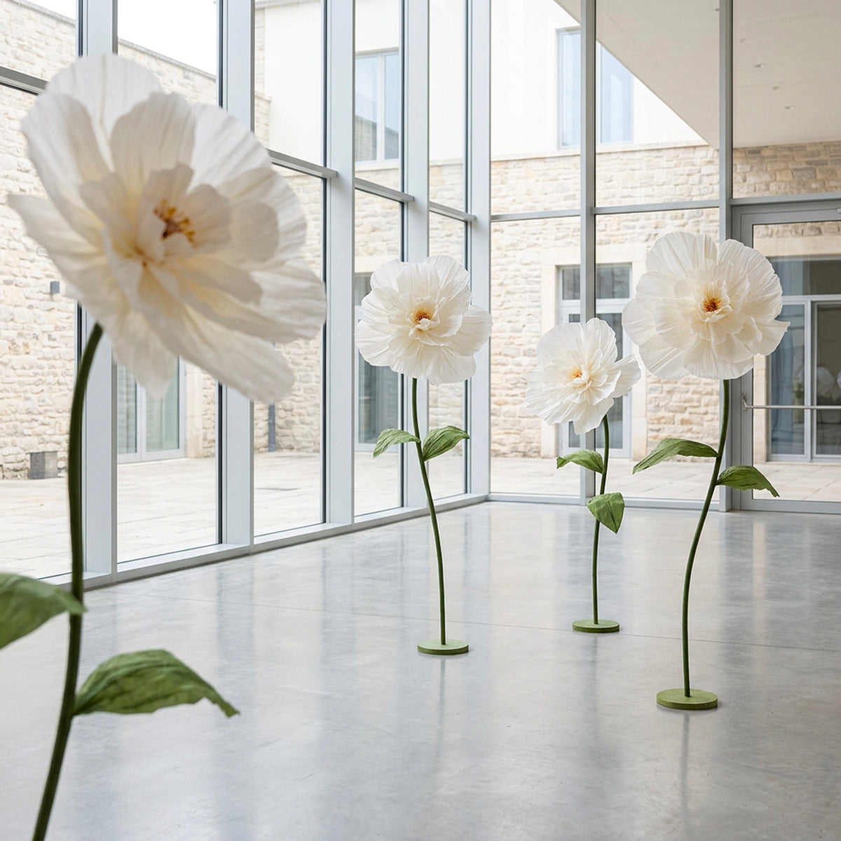 Giant Paper Peony Stem w Base Creamy White (40cmDx158cmH)