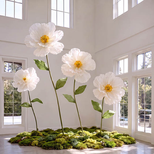 Giant Paper Peony Stem Creamy White (40cmDx158cmH)