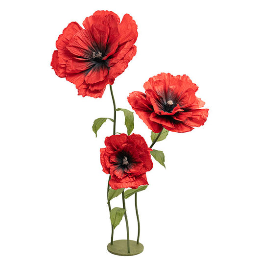 Giant Paper Poppy Flower Set 3 Red (180cmH)