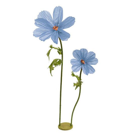 Giant Paper Cosmos Flower Set 2 w Base Blue (160cmH)
