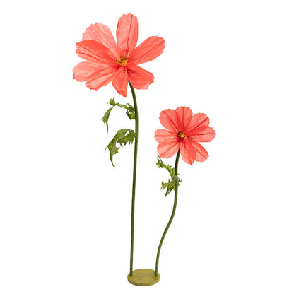 Giant Paper Cosmos Flower Set 2 w Base Coral (160cmH)