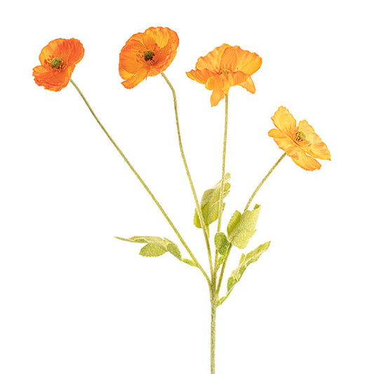 Poppy Spray 4x Flowers Yellow Centre Orange (58cmH)