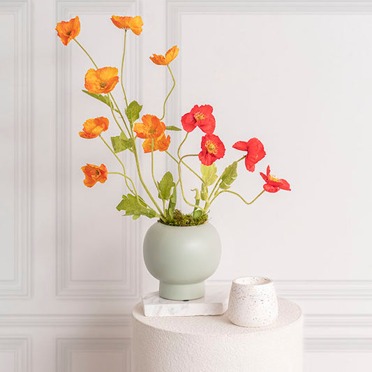 Poppy Spray 4x Flowers Yellow Centre Orange (58cmH)