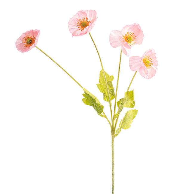 Poppy Spray 4x Flowers Yellow Centre Soft Pink (58cmH)