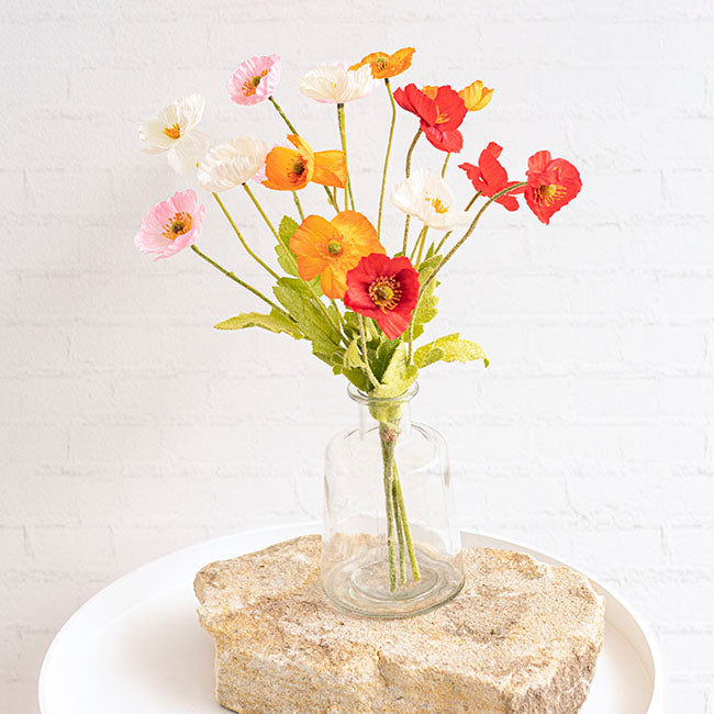 Poppy Spray 4x Flowers Yellow Centre Soft Pink (58cmH)