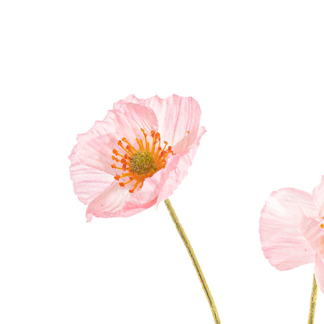 Poppy Spray 4x Flowers Yellow Centre Soft Pink (58cmH)