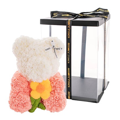 Amore Rose Bear w Sunflower Ombre Peach (35cmH)