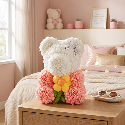 Amore Rose Bear w Sunflower Peach (35cmH)