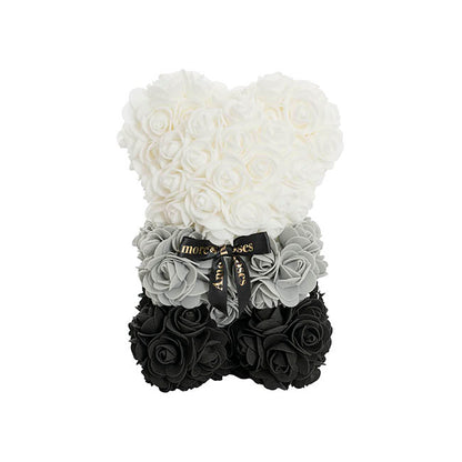 Amore Rose Bear w Black Bow Gradation Ombre Black (25cmH)
