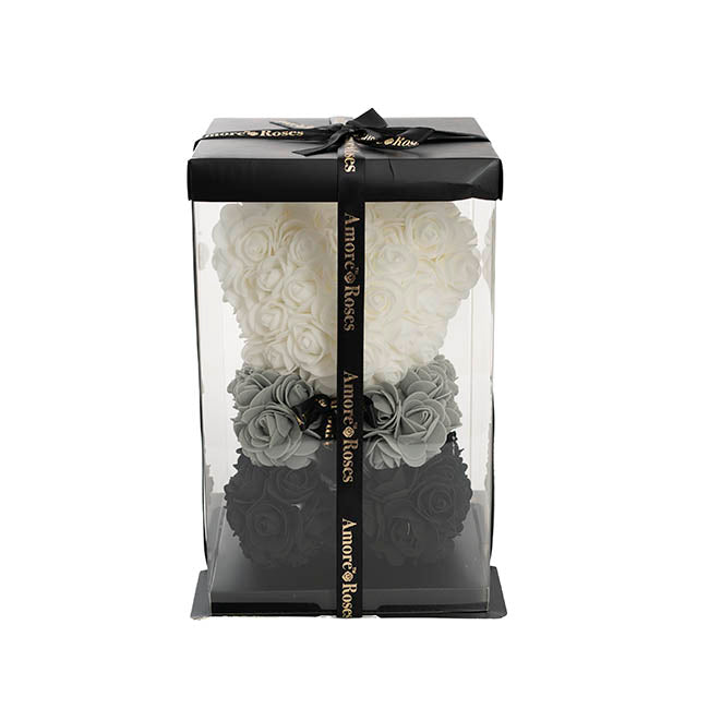 Amore Rose Bear w Black Bow Gradation Ombre Black (25cmH)