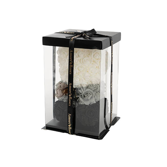 Amore Rose Bear w Black Bow Gradation Ombre Black (25cmH)