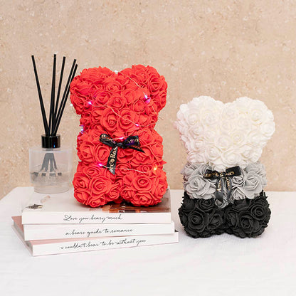 Amore Rose Bear w Black Bow Gradation Ombre Black (25cmH)