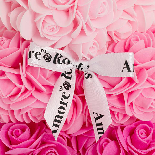 Amore Rose Bear w White Bow Gradation Ombre Pink (25cmH)