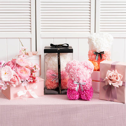 Amore Rose Bear w White Bow Gradation Ombre Pink (25cmH)