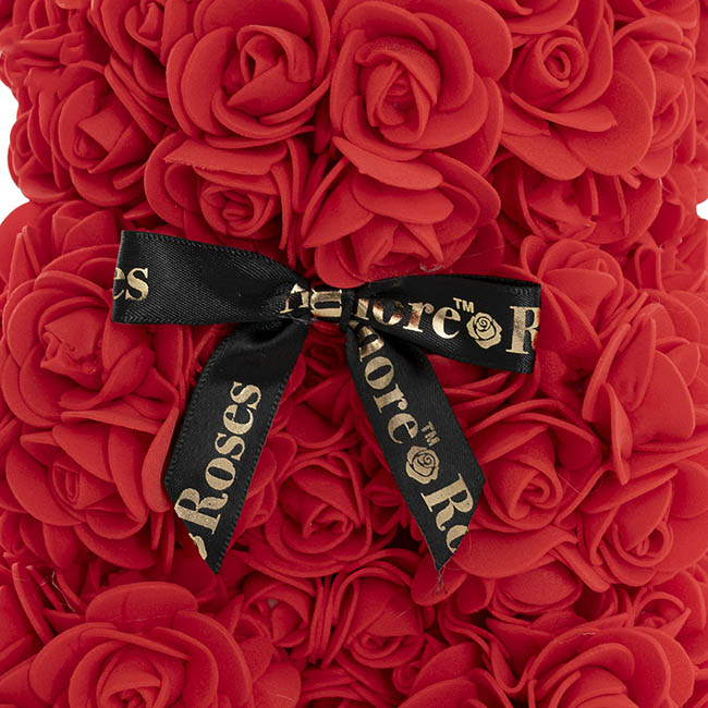 Amore Rose Bear w Black Bow Red (25cmH)
