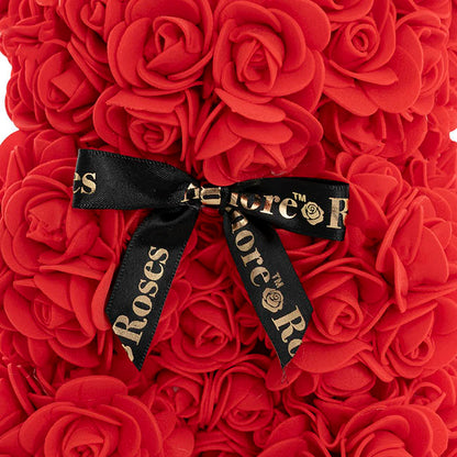 Amore Rose Bear w Black Bow Red (25cmH)