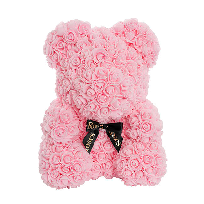 Amore Rose Bear Large w Black Bow Soft Pink (35cmH)