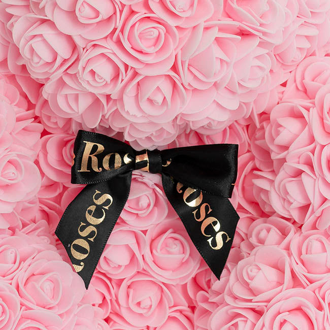 Amore Rose Bear Large w Black Bow Soft Pink (35cmH)