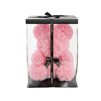 Amore Rose Bear Large w Black Bow Soft Pink (35cmH)