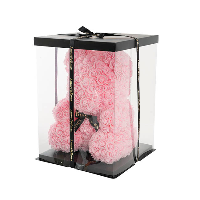 Amore Rose Bear Large w Black Bow Soft Pink (35cmH)